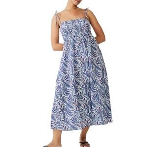J. Crew Smocked Linen Purple Paisley Bandeau Beach Breezy Dress Size Small